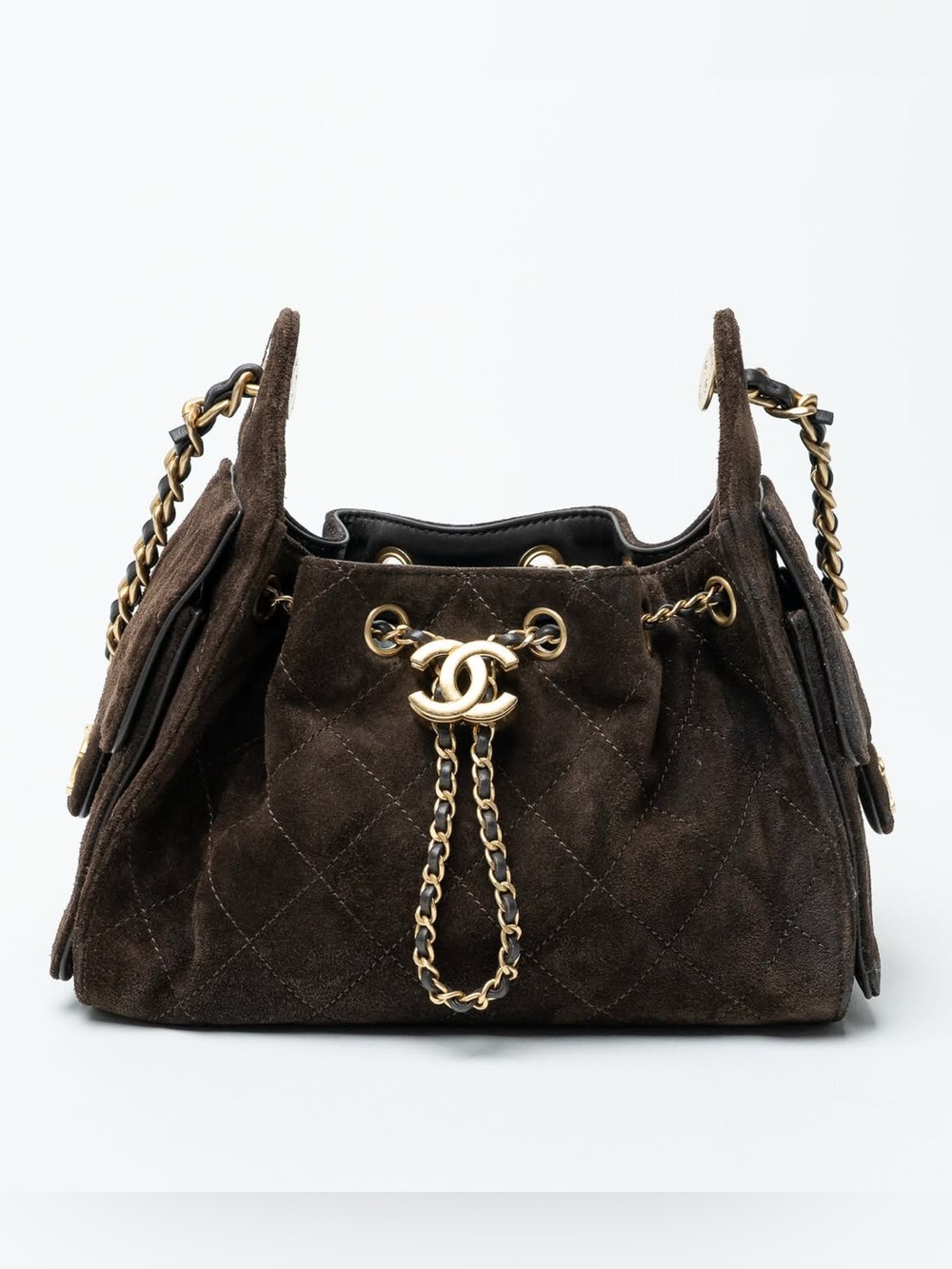 *RARE* Chanel 25 Mini Dark Brown Suede Calfskin Gold Hardware - Full Set